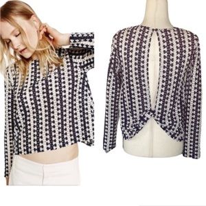Zara Women's Crochet Open Knit Twist Long Sleeve Open Back Top Size S